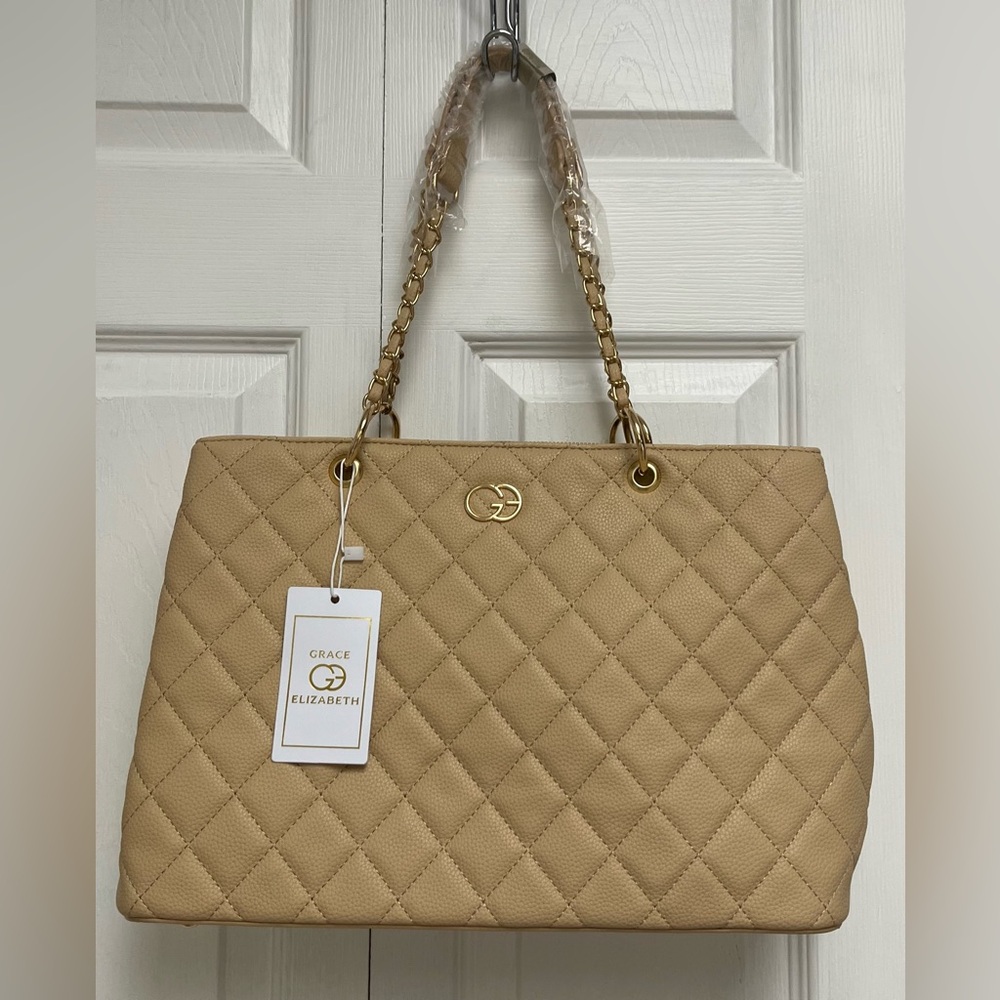 Grace Elizabeth Tan Quilted Tote Bag